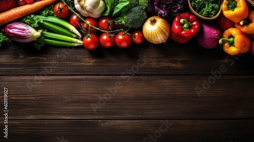 Fresh vegetables on wooden background  healthy vegetarian concept