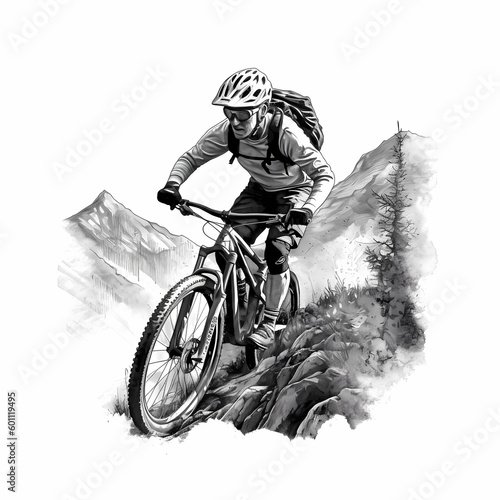 Mountain biker sketch Design. Generative AI