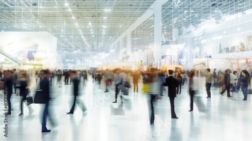 Blurred background of an expo with people