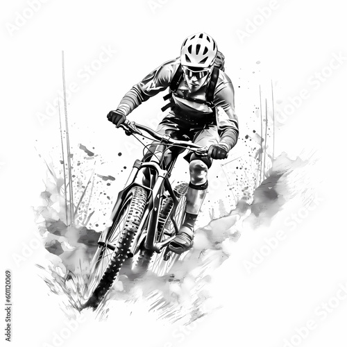 Mountain biker sketch Design. Generative AI