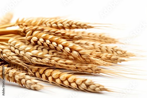 wheat ears isolated on white background. Generative AI.