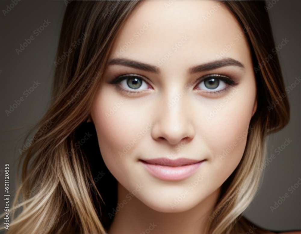 Portrait of a beautiful woman with natural make-up on and in natural lighting, created with generative AI Portrait of a beautiful woman with natural make-up on and in natural lighting, created with generative AI