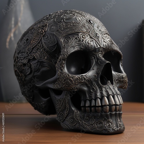 illustration, skull with filigree details, ai generative