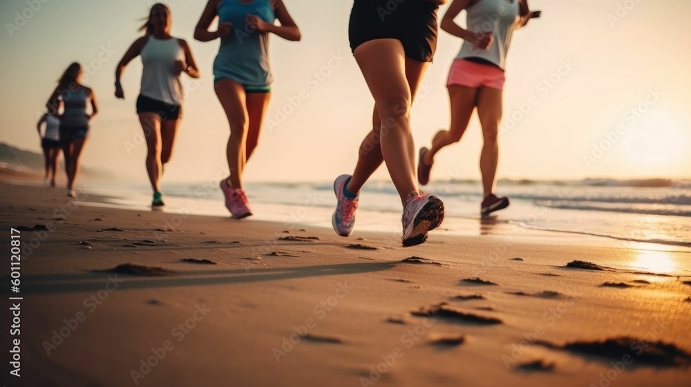 People running at the beach for exercise