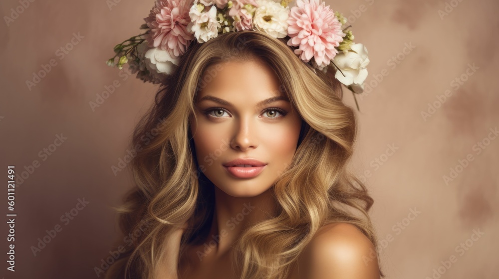 Portrait of a woman with flowers in her hair Portrait of a woman with flowers in her hair