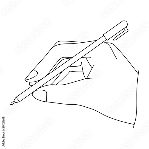 Hand Holding a Pen Line Art