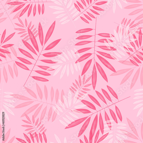 pink palm leaves on rose background, seamless pattern, background