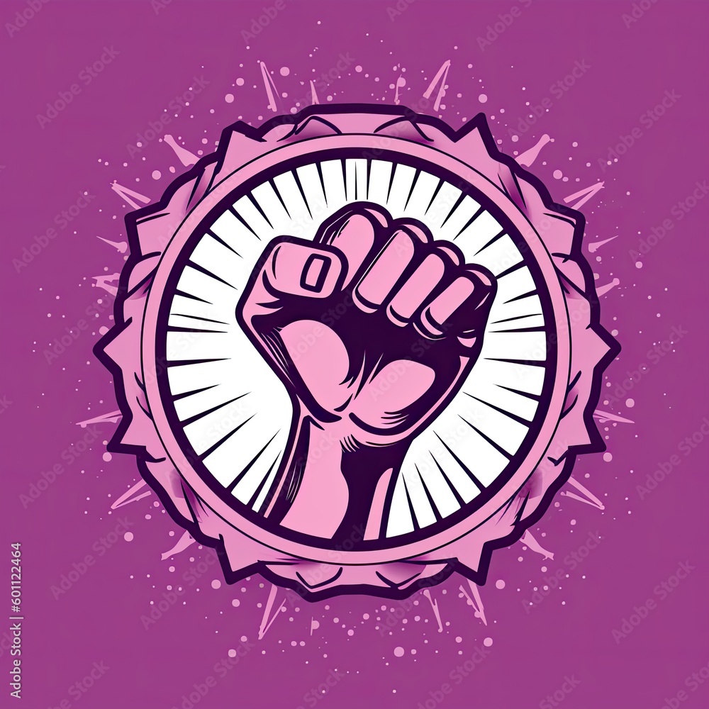 A feminist symbol that has a fist, in the style of light white and magenta. Generative AI A feminist symbol that has a fist, in the style of light white and magenta. Generative AI