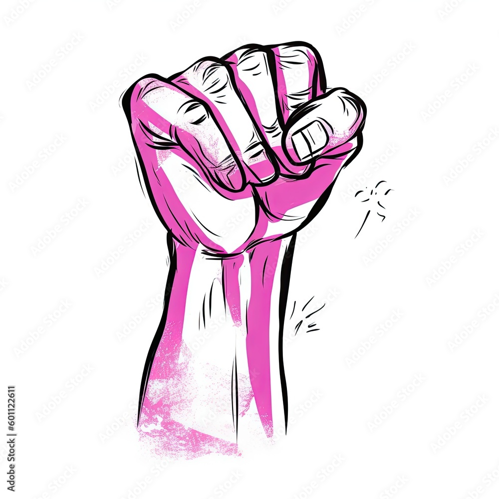 A feminist symbol that has a fist, in the style of light white and magenta. Generative AI A feminist symbol that has a fist, in the style of light white and magenta. Generative AI