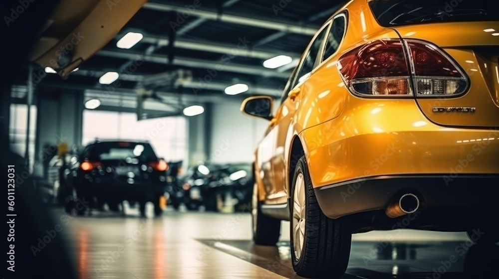 Car in automobile repair service center with soft focus Car in automobile repair service center with soft focus