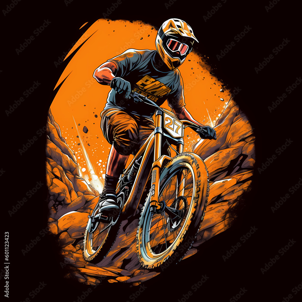Downhill Biker Illustration. Generative AI