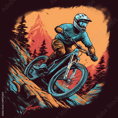 Downhill Biker Illustration. Generative AI