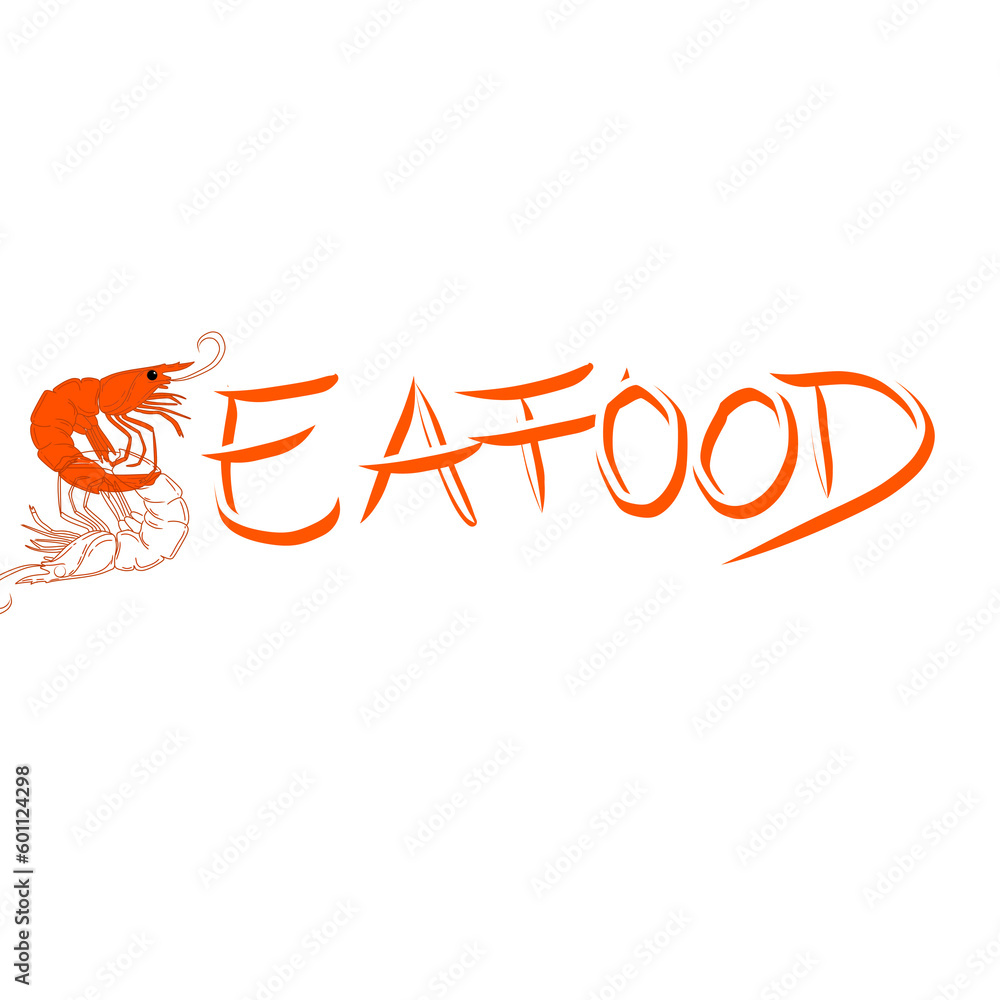 'Seafood' inscription with shrimp icon 'Seafood' inscription with shrimp icon