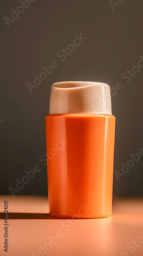 cream jar, white and orange color, mockup, space for text. Packaging for the cream. AI Generated