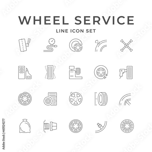 Set line icons of car wheel service
