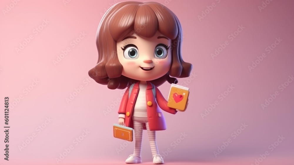 3D illustration of cartoon girl character with credit card 3D illustration of cartoon girl character with credit card