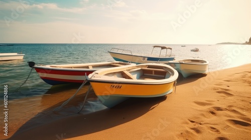 Sports boats parked on seashore