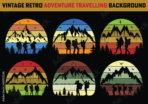 Vintage Retro Adventure Traveling Background Template, Sticker, Badge, Patch, T-shirt, Tees Design