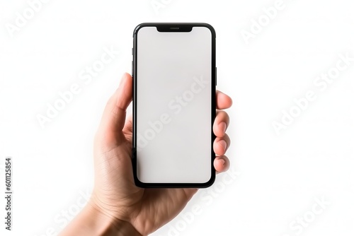 Smartphone mockup, hand holding mobil phone (Ai generated)