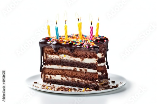 Cake, Happy birthday cake, Sweet bakery on white background (Ai generated)