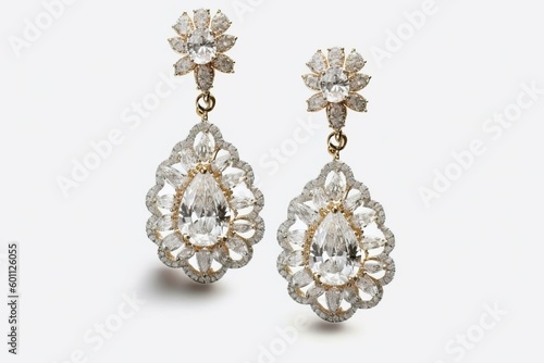 Chandelier earring isolated on white background, diamond jewelry