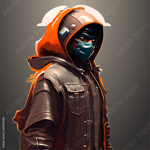 Random video game sci-fi maskman character, vector 