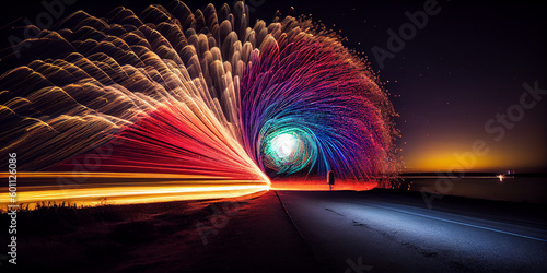 Long exposure shot of fireworks, generative ai