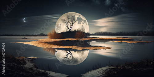 Moon in the forest behind the mountains, generative ai