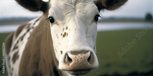 close-up of a cow looking into the camera, generative ai