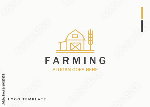 Farmland Premium Vector Logo With Wheat. Classic Elegant Branding Identity for Product or Business Company. Design Logo Templates.