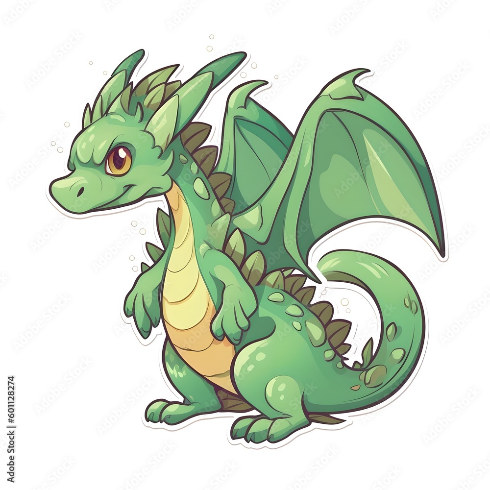 Fototapeta premium Green wood dragon, generative ai illustration