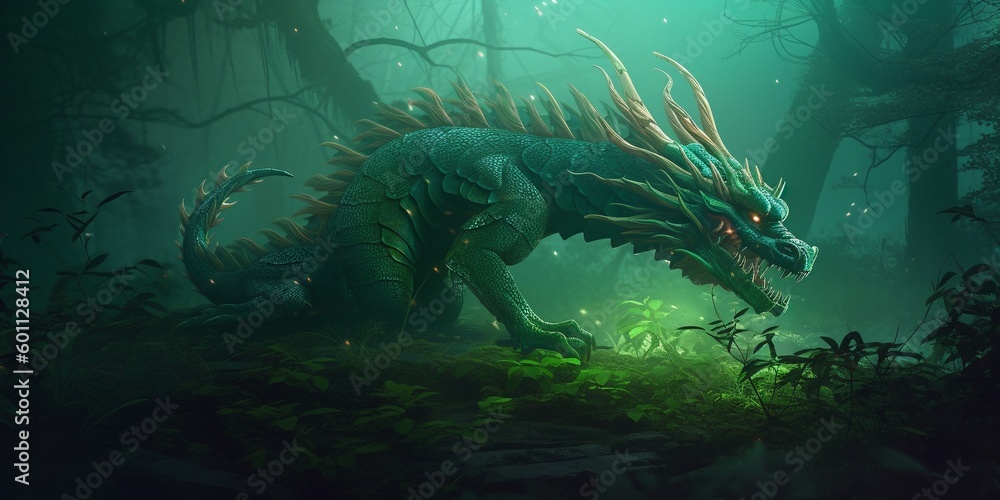 Green Wood Dragon, generative ai digital art, Chinese Zodiac