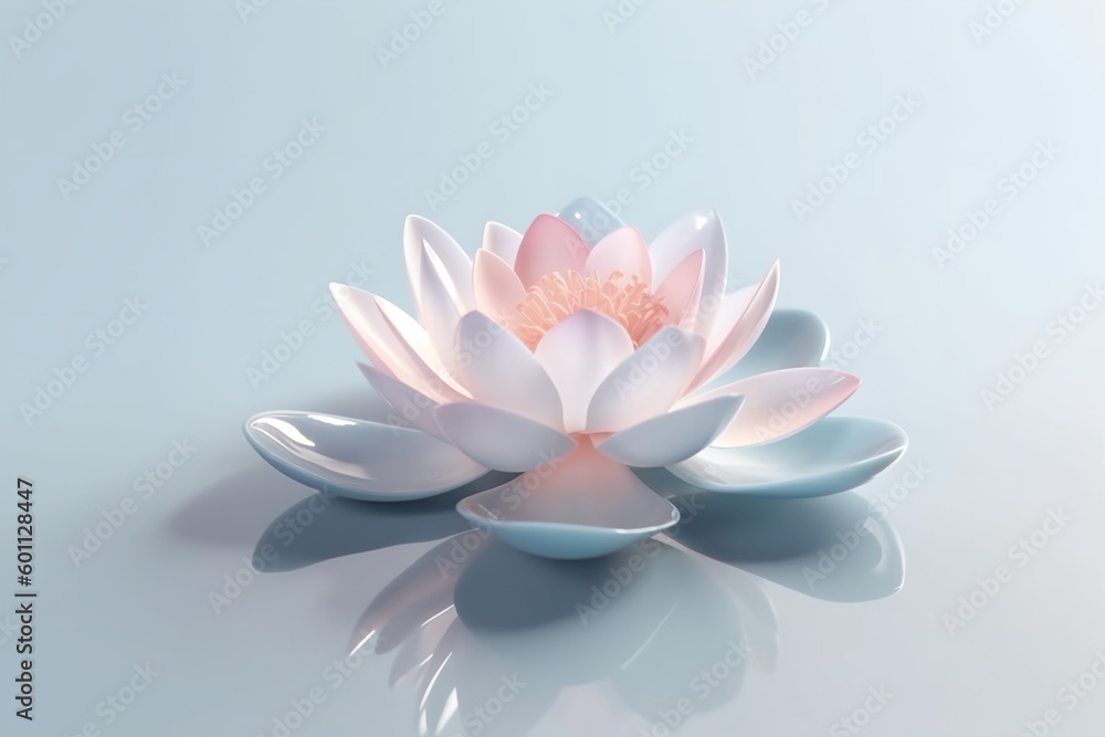 White zen lotus flower on water, meditation, serenity and spirituality concept, illustration generative ai