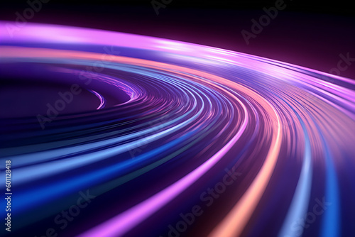Speed of Data: Abstract 3D Render with Dynamic Light Trails and Neon Glow, Generative AI