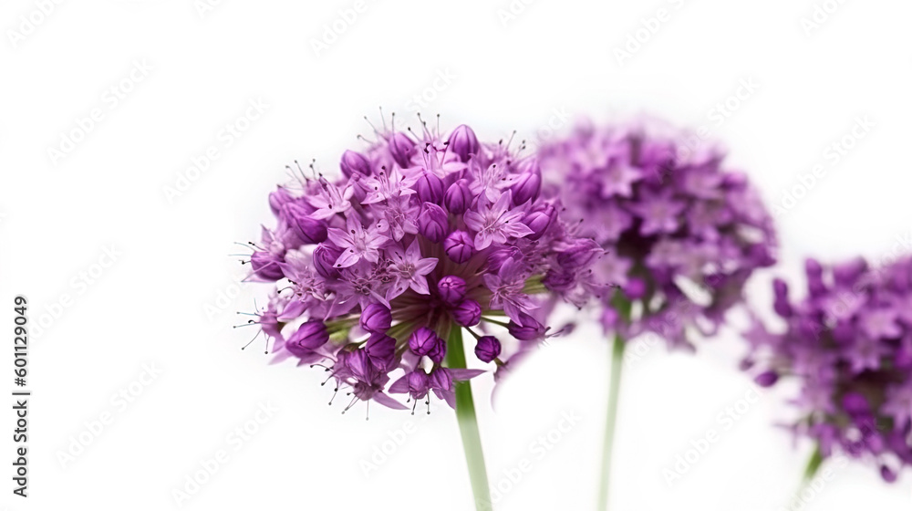 Allium, purple-violet blooms with stems. Generative AI.