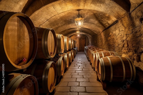 illustration  cellar with wine barrels  ai generative.