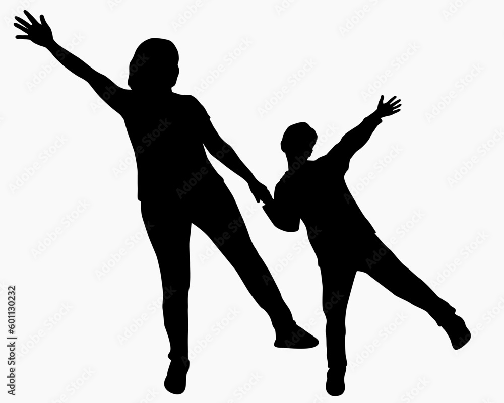 Happy mother and son silhouettes