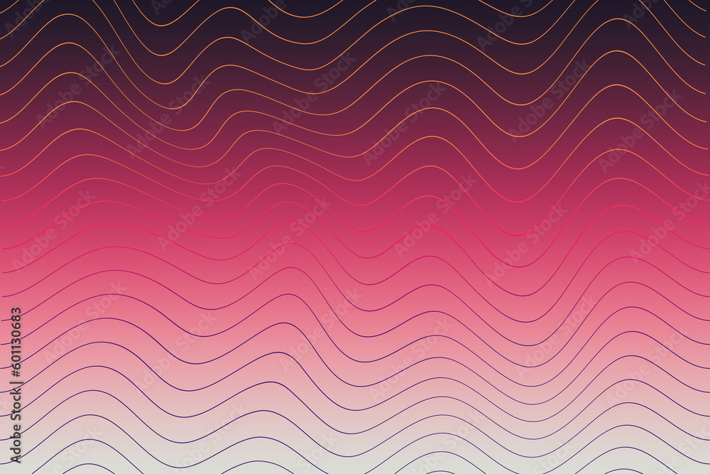 Background of several waves of blue lines on a gradient background of reddish, pink and white tones. Background of several waves of blue lines on a gradient background of reddish, pink and white tones.