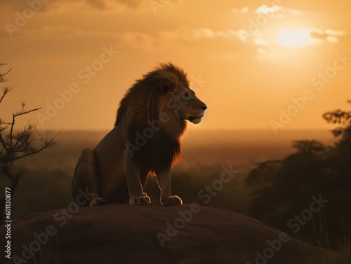 The Majestic Roar of a Lion in the Savannah Sunset