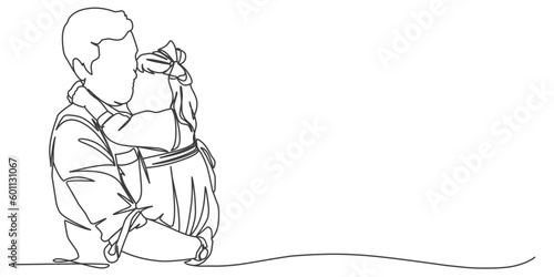 Father and daughter beautyfully line art style vector illustration, fathers day line art illustration