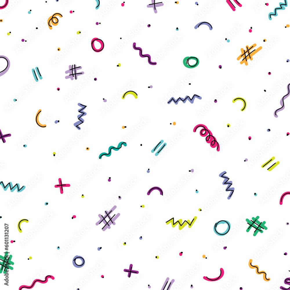 Color full doodles with black outlines, dots, circles vector background