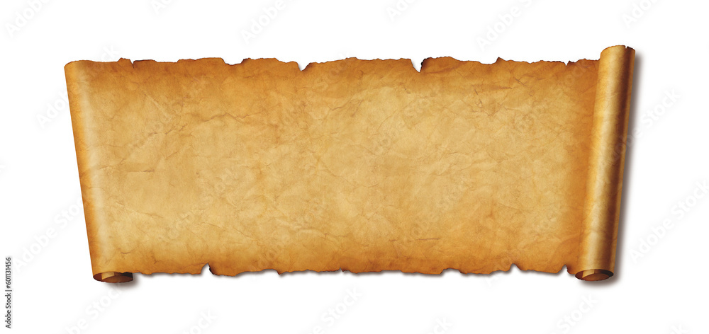Naklejka premium Old paper horizontal banner. Parchment scroll isolated on white with shadow