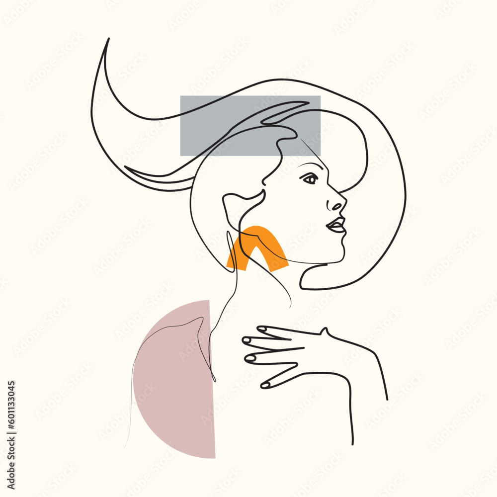 Abstract woman face with wavy hair. Black and white hand drawn line art. Outline vector illustration. Abstract woman face with wavy hair. Black and white hand drawn line art. Outline vector illustration.