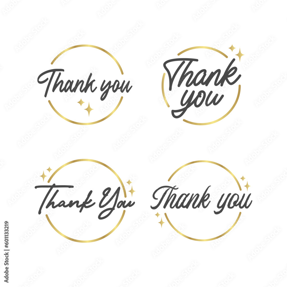 Thank you message. Beautiful greeting calligraphy text. Handwritten modern lettering with golden circle frame. Thank you message. Beautiful greeting calligraphy text. Handwritten modern lettering with golden circle frame.