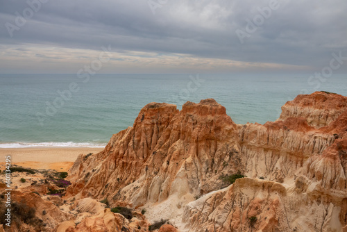 Praia da Falesia, Albufeira, Algarve, Portugal.A huge beach of almost 6 km in length flanked by stunning red and golden cliffs with spectacular formations, reminiscent of hoodoos