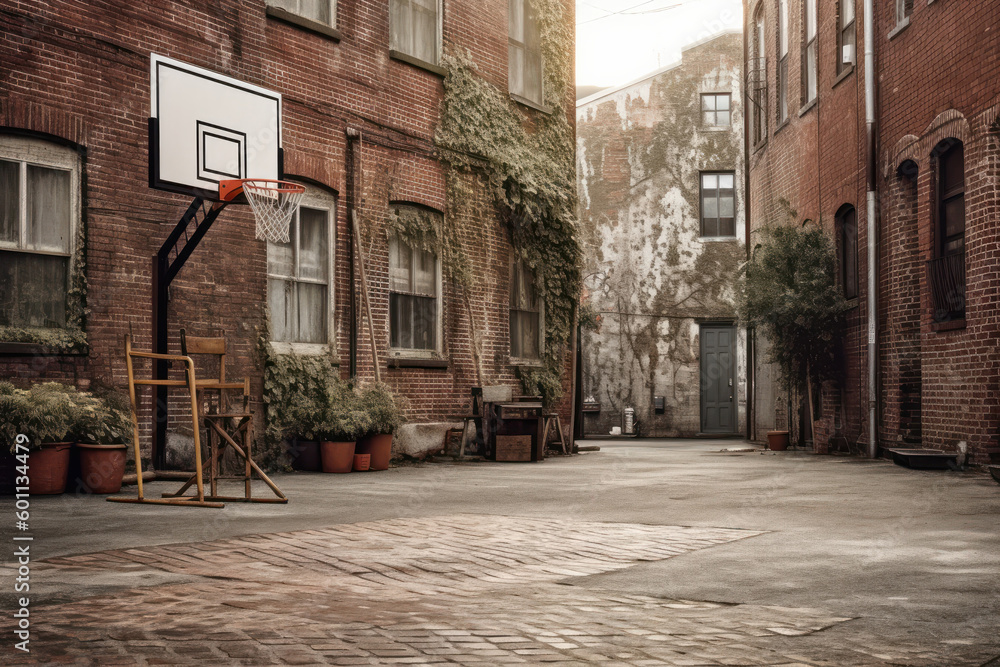 Obraz premium Old basketball playground in the city.made by ai. generative ai