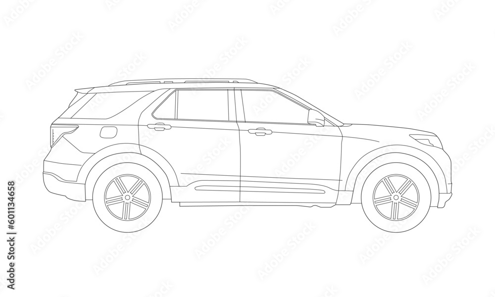 SUV Car Vehicle Silhouette Outline, Illustration Wireframe