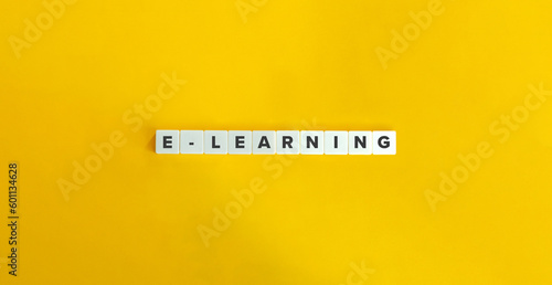 E-learning Word and Concept. Block Letter Tiles on Yellow Background. Minimal Aesthetics.