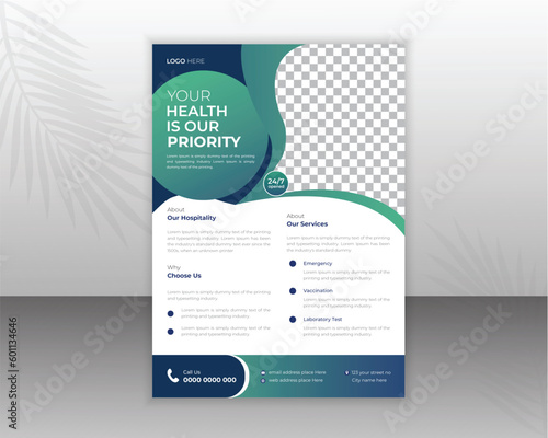 Medical flyer design template for your business with abstract shapes and a4 size