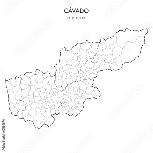 Vector Map of Cávado Subregion (Comunidade Intermunicipal) with administrative borders of District, Municipalities (Concelhos) and Civil Parishes (Freguesias) as of 2023 - Portugal